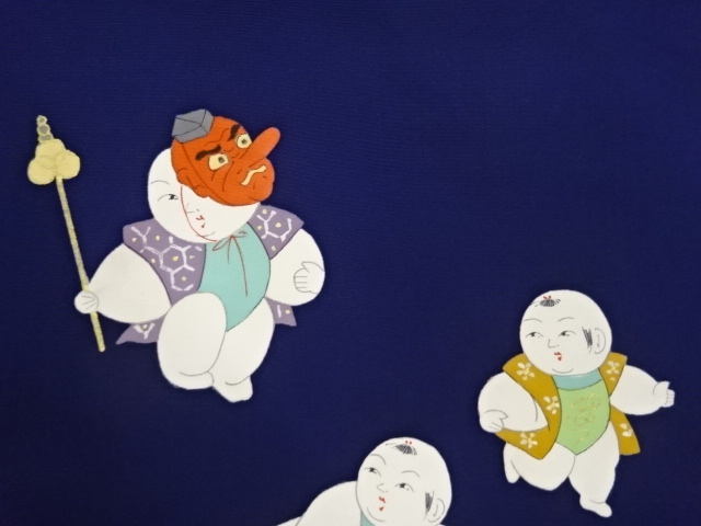  塩瀬金彩手描き童模様名古屋帯